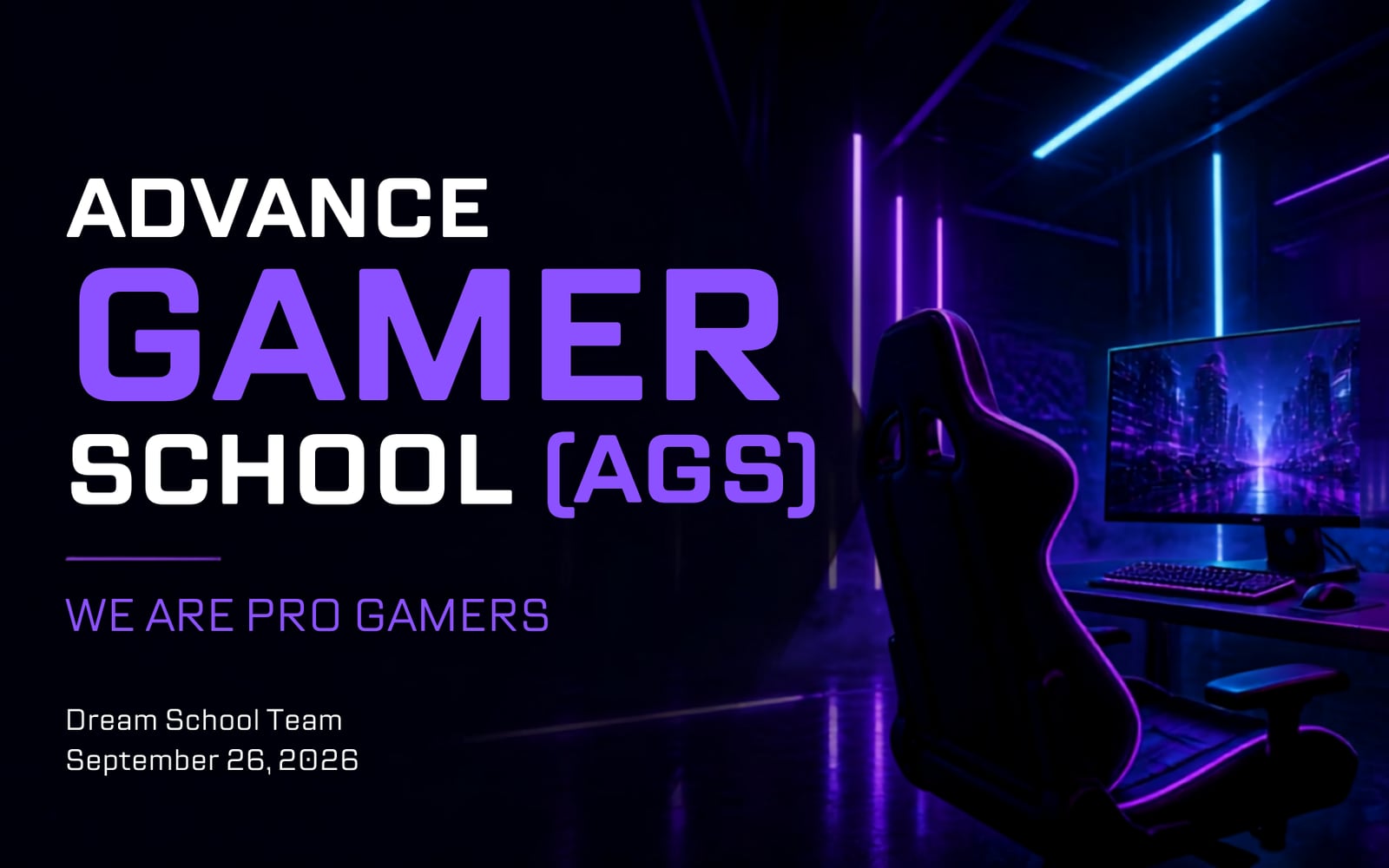 Title slide of Advance Gamer School