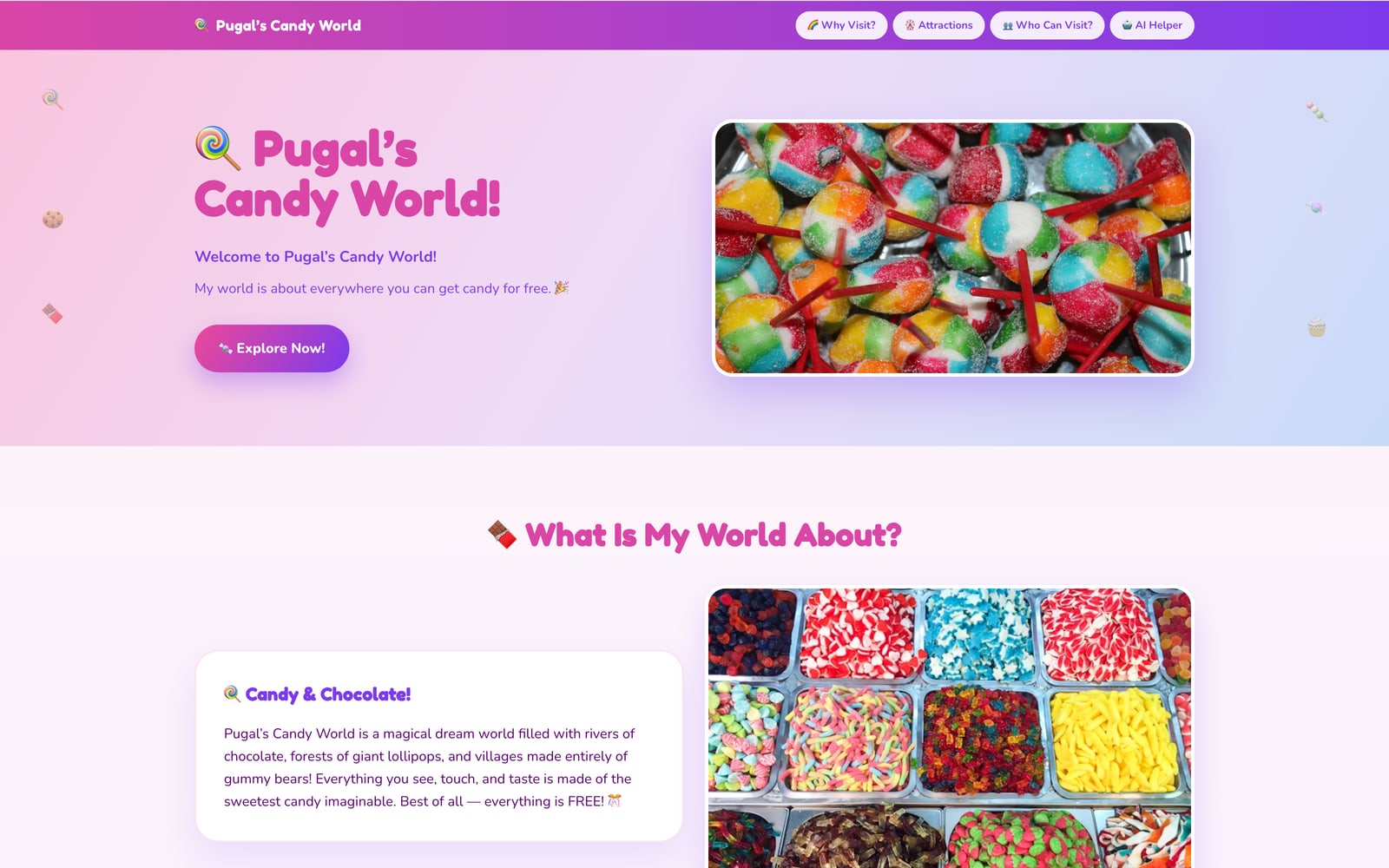 The home page of Pugal's Candy World