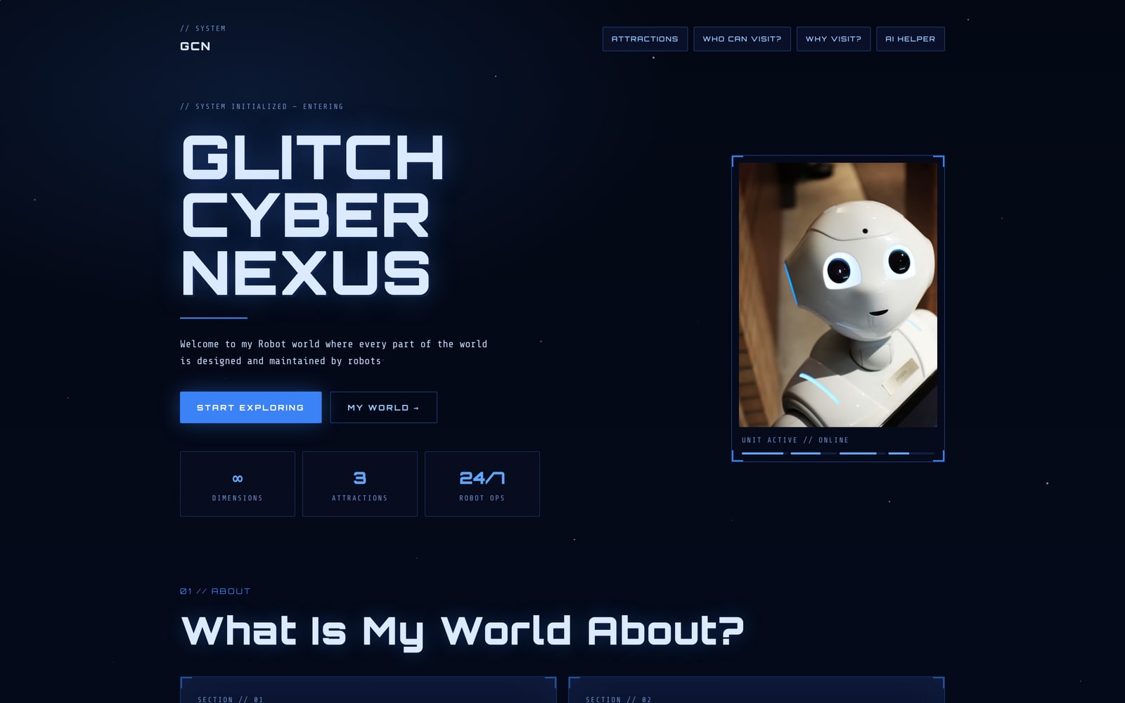 Home page of Glitch Cyber Nexus